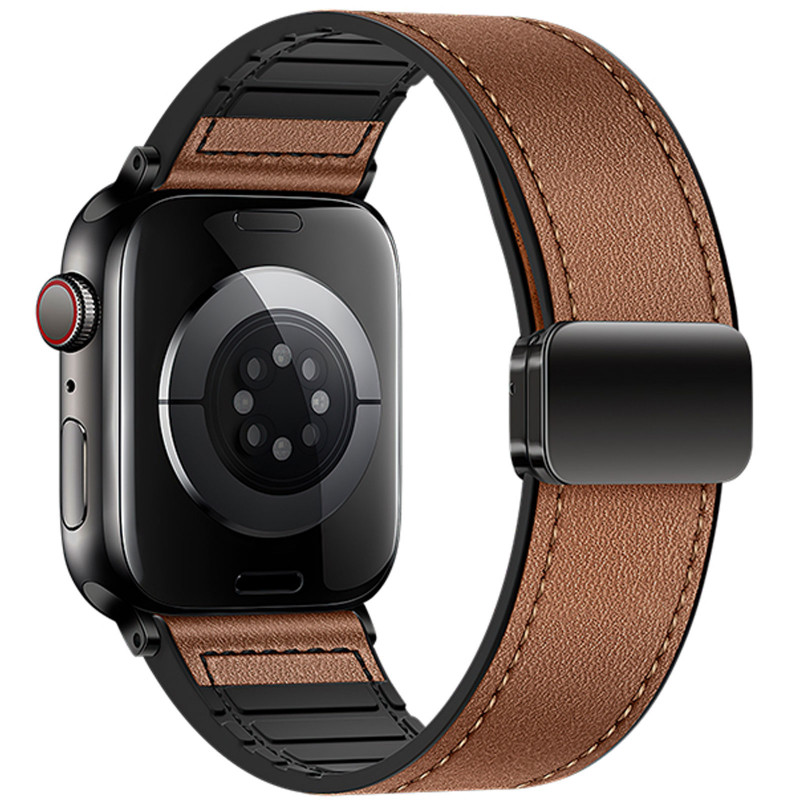 Фото Ремінець Hoco WA34 Basic magnetic buckle silicone leather strap для Apple watch 44/45/46/49mm (Brown) на vchehle.ua