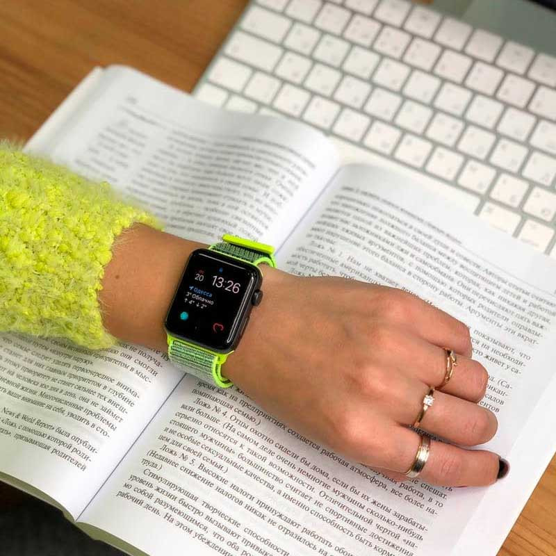 Фото Ремешок Nylon для Apple Watch 38/40/41/42mm(ser.10) (Салатовый / Neon Green) на vchehle.ua