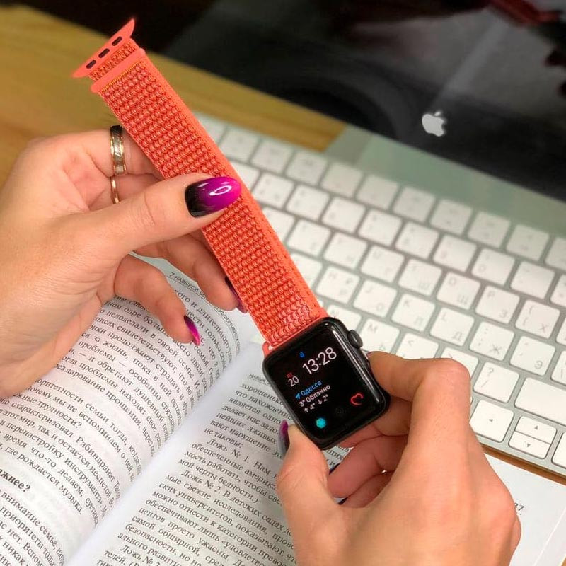 Фото Ремінець Nylon для Apple Watch 42(ser.1-3)/44/45/46/49mm (Помаранчевий / Orange) на vchehle.ua