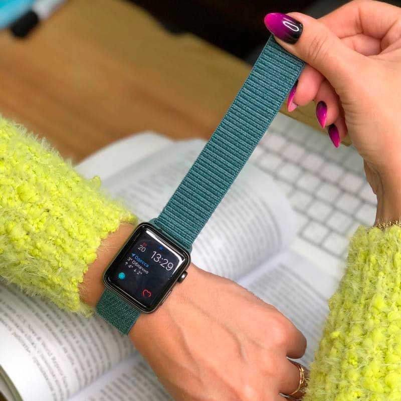 Фото Ремінець Nylon для Apple Watch 42(ser.1-3)/44/45/46/49mm (Зелений / Pine green) на vchehle.ua