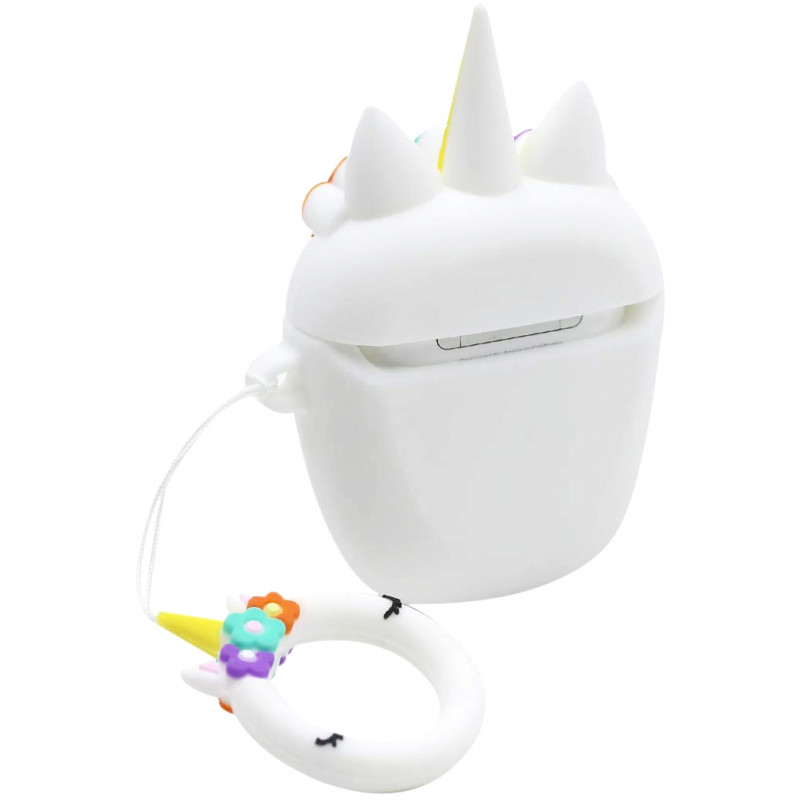 Фото Силіконовий футляр Sleep Unicorn series для навушників AirPods 1/2 + кільце (Білий) в маназині vchehle.ua