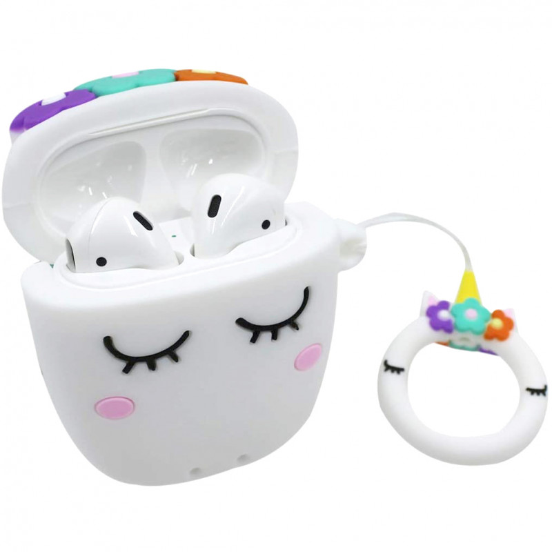 Силіконовий футляр Sleep Unicorn series для навушників AirPods 1/2 + кільце (Білий) в магазині vchehle.ua
