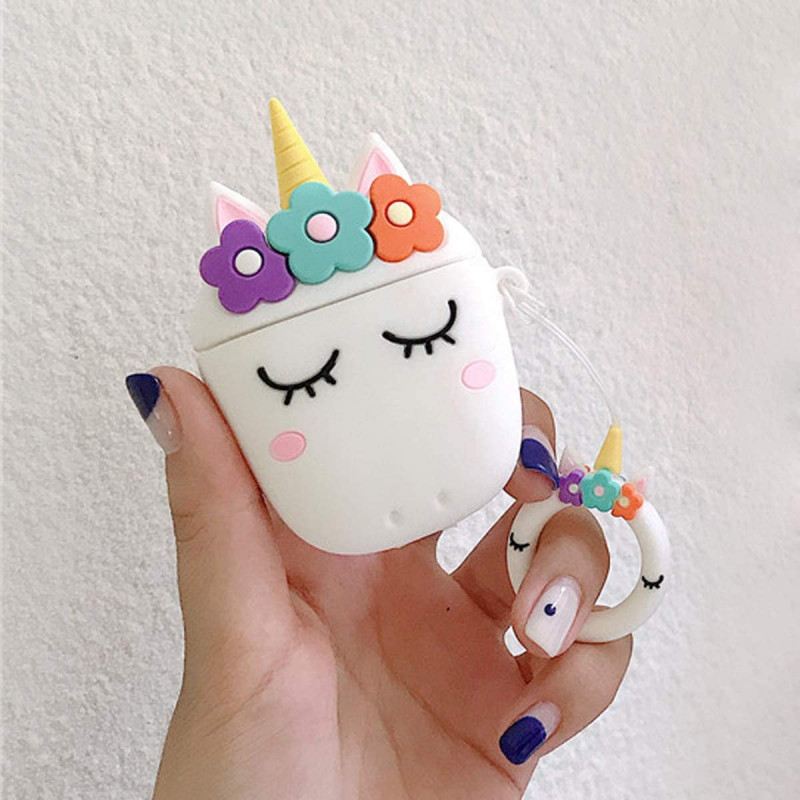 Купити Силіконовий футляр Sleep Unicorn series для навушників AirPods 1/2 + кільце (Білий) на vchehle.ua