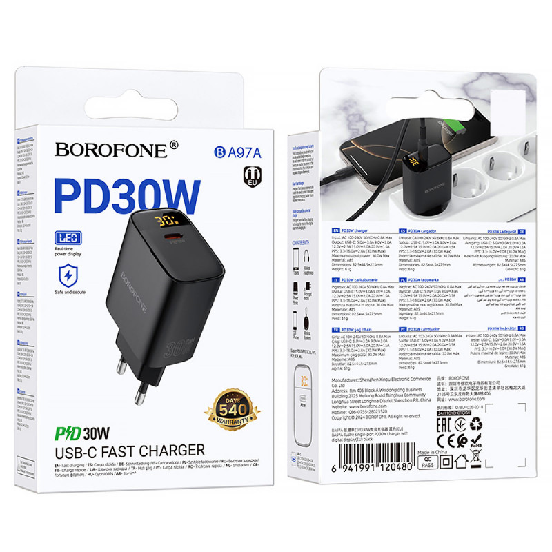 Фото СЗУ Borofone BA97A PD30W (1USB-C) (Black) на vchehle.ua