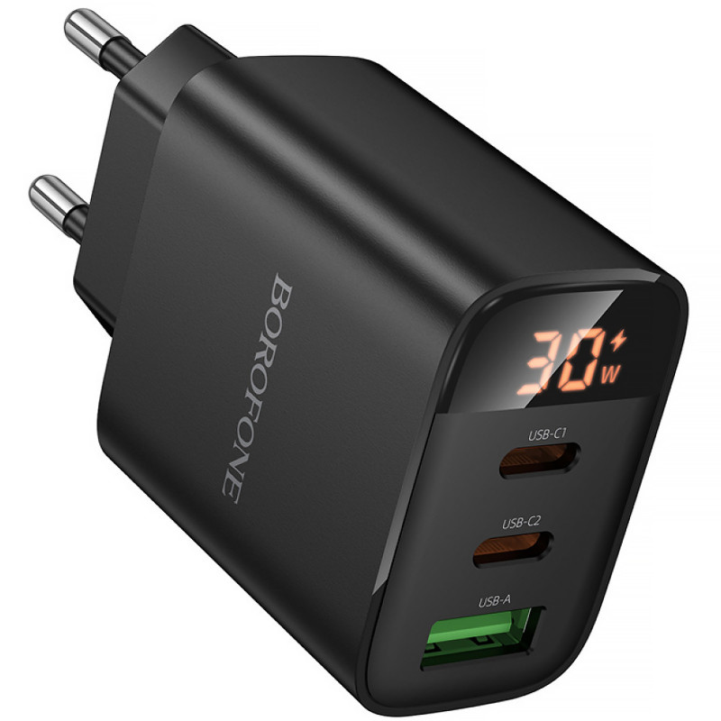 Фото СЗУ Borofone BA98A Ilustre with digital display PD30W (1USB-A/2C) (Black) в магазине vchehle.ua