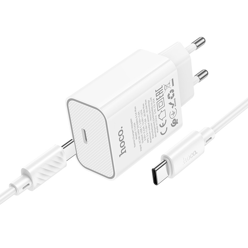 Фото СЗУ Hoco C143A Benefit PD20W (1USB-C) + кабель Type-C to Type-C (White) в магазине vchehle.ua