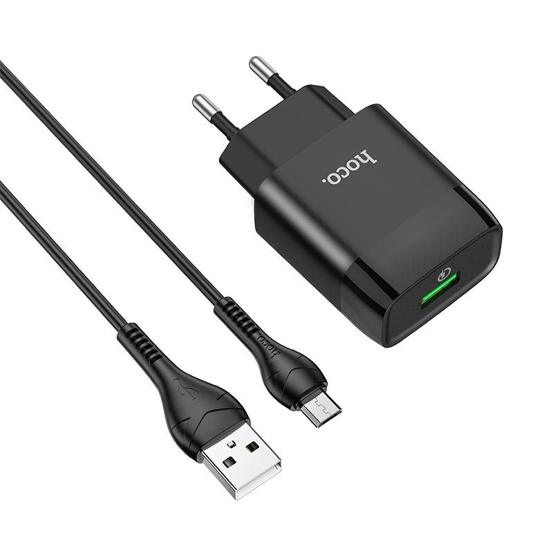 МЗП Hoco C72Q Glorious QC3.0 18W (1USB-A) + кабель USB to MicroUSB (Чорний)