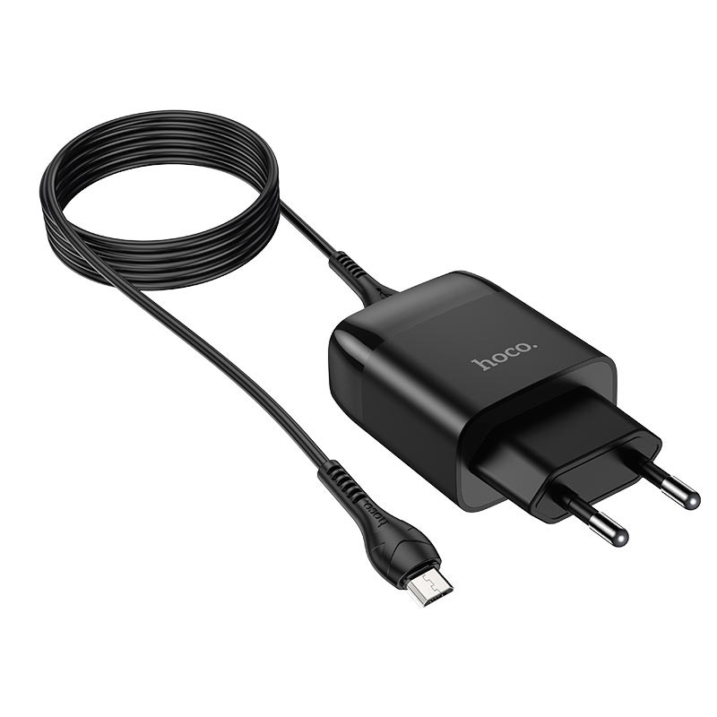Фото МЗП Hoco C72Q Glorious QC3.0 18W (1USB-A) + кабель USB to MicroUSB (Чорний) в маназині vchehle.ua