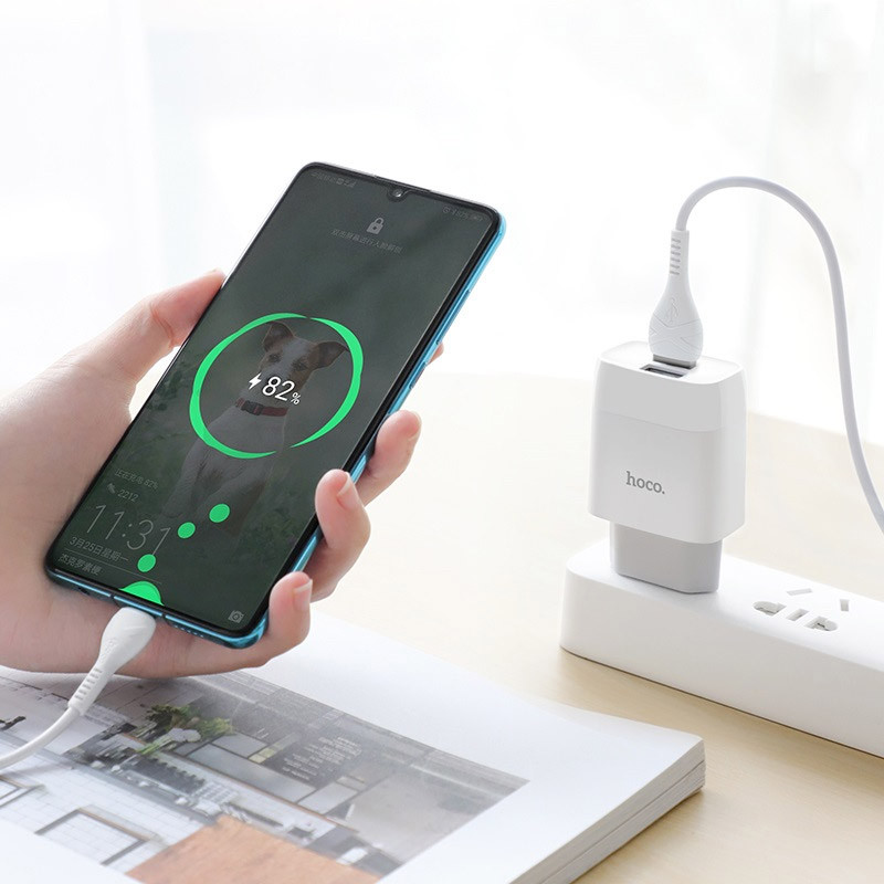 Купить СЗУ Hoco C73A Glorious 2.4A (2USB-A) + кабель USB to Type-C (Белый) на vchehle.ua