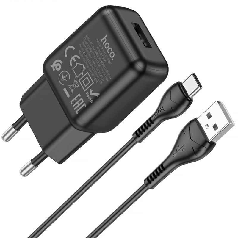 Фото СЗУ Hoco C96A (1USB/2.1A) + кабель USB to Type-C (Black) на vchehle.ua