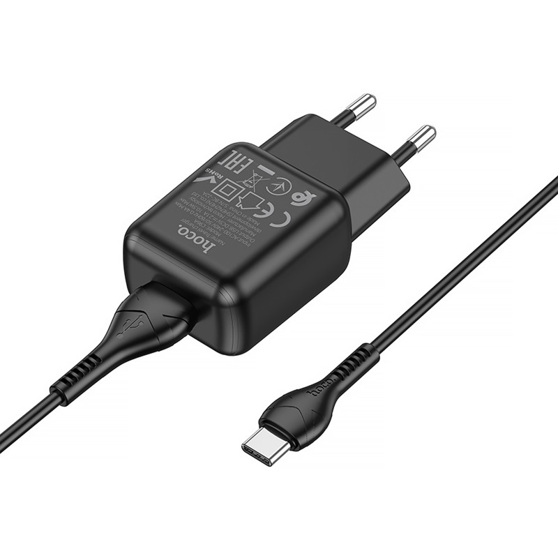 Фото СЗУ Hoco C96A (1USB/2.1A) + кабель USB to Type-C (Black) в магазине vchehle.ua