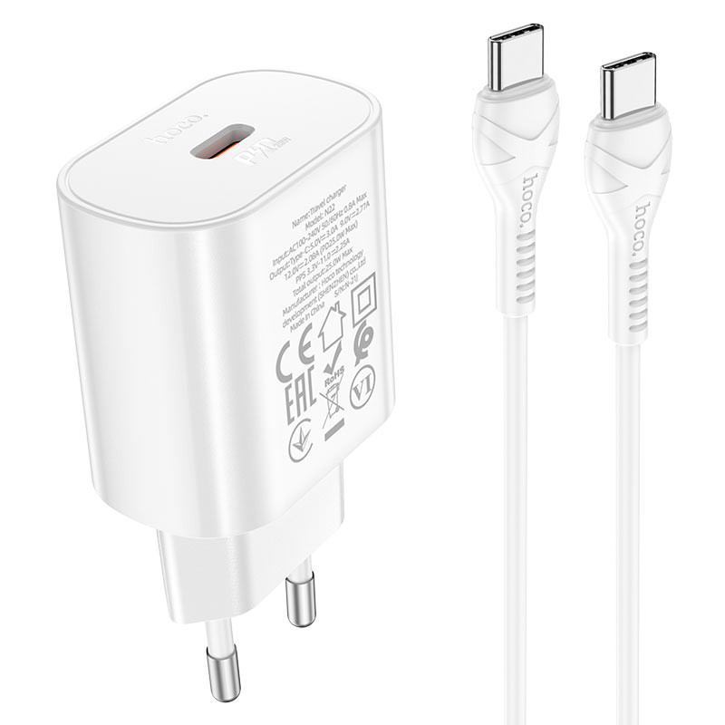 МЗП Hoco N22 Jetta PD25W (1USB-C) + кабель Type-C to Type-C (Білий)