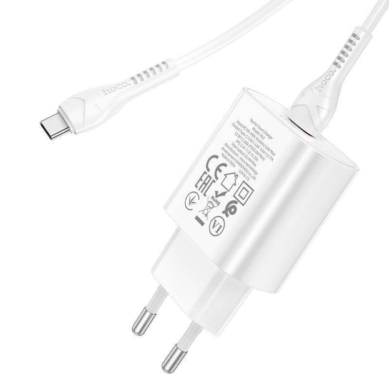 Фото МЗП Hoco N22 Jetta PD25W (1USB-C) + кабель Type-C to Type-C (Білий) в маназині vchehle.ua
