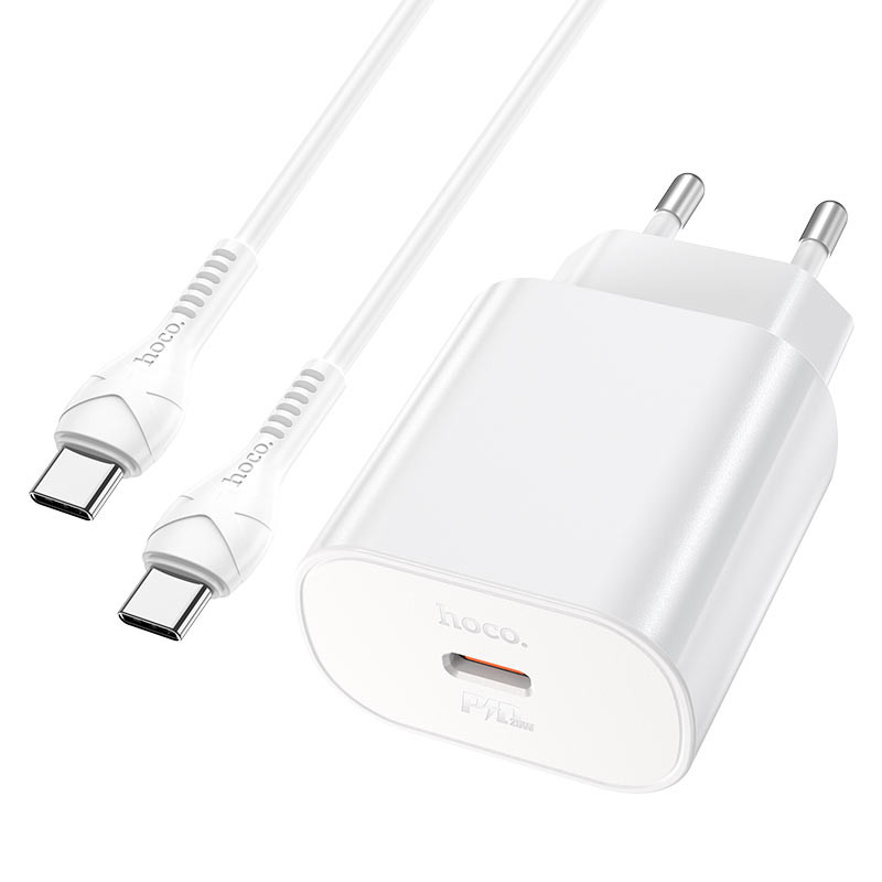 МЗП Hoco N22 Jetta PD25W (1USB-C) + кабель Type-C to Type-C (Білий) в магазині vchehle.ua