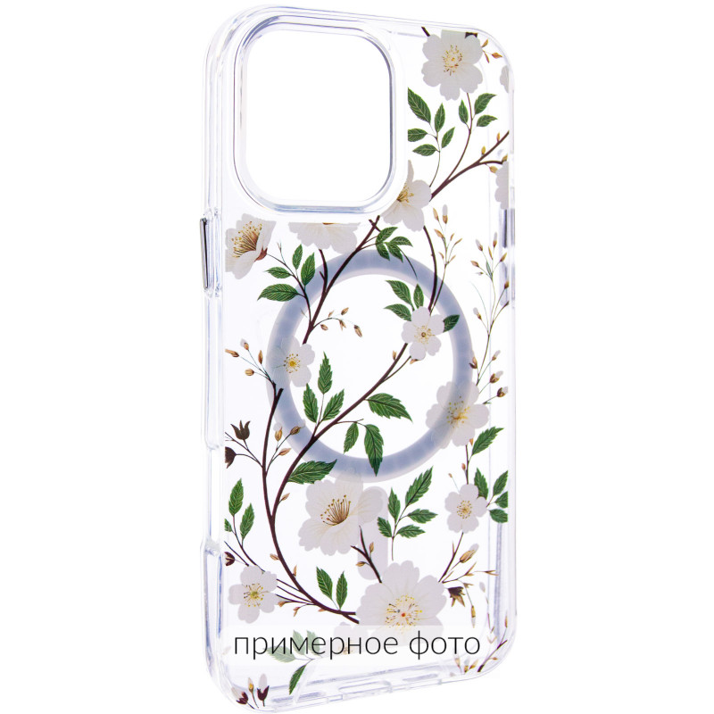 TPU+PC чехол Clear Garden with Magnetic Safe для Apple iPhone 16e / 17e (6.1") (White Gardenia)