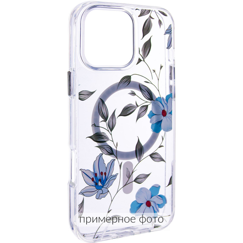 TPU+PC чехол Clear Garden with Magnetic Safe для Apple iPhone 17 Air (6.5") (Blue Blossom)