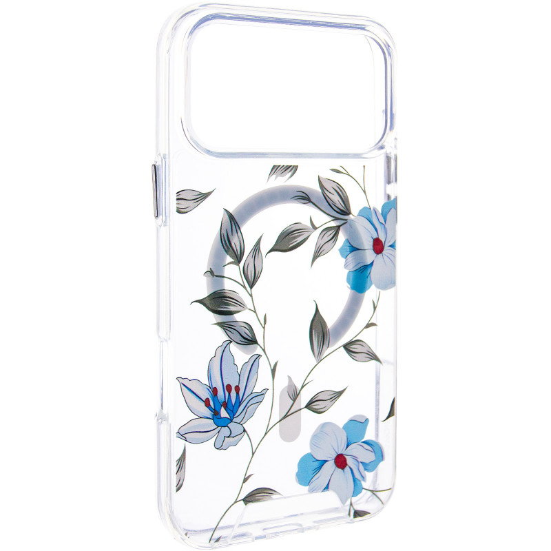 TPU+PC чехол Clear Garden with Magnetic Safe для Apple iPhone 17 Pro Max (6.9") (Blue Blossom)