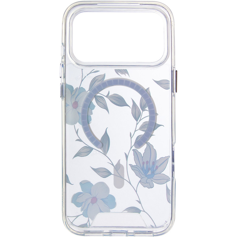 TPU+PC чехол Clear Garden with Magnetic Safe для Apple iPhone 17 Pro Max (6.9") (Blue Blossom) в магазине vchehle.ua