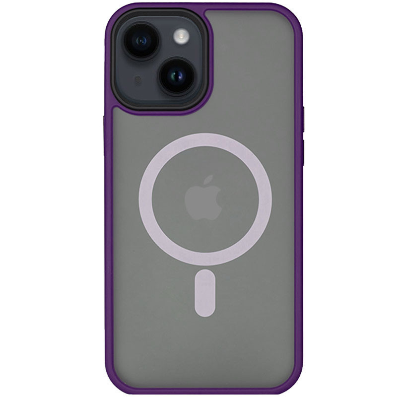 TPU+PC чехол Metal Buttons with Magnetic Safe для Apple iPhone 14 (6.1") (Темно-фиолетовый / Dark Purple)