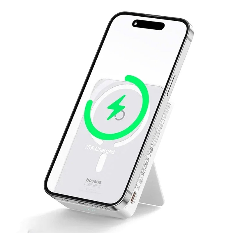 Фото Уценка Портативное ЗУ Power Bank Baseus MagPro Magnetic Bracket PD20W с БЗУ 5000mAh PPCXZ05 (Вскрытая упаковка / White) в магазине vchehle.ua