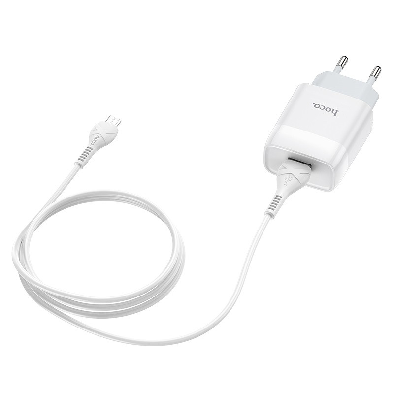 Фото Уцінка СЗУ Hoco C72A Glorious 2.1A (1USB-A) + кабель USB до MicroUSB (Пошкоджене пакування / Білий) в маназині vchehle.ua