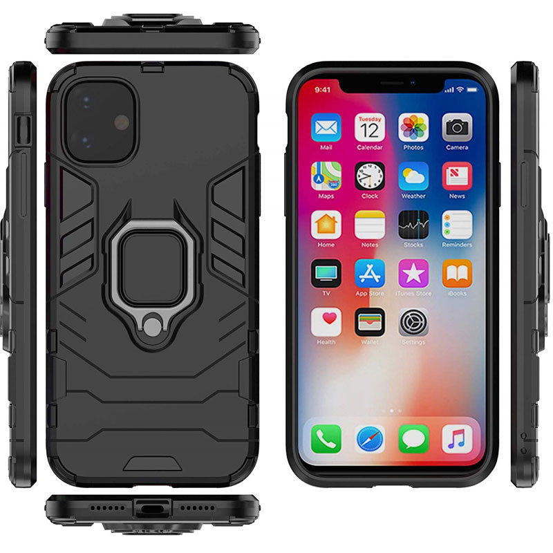 Фото Ударопрочный чехол Transformer Ring for Magnet для Apple iPhone 11 (6.1") (Черный / Soul Black) в магазине vchehle.ua