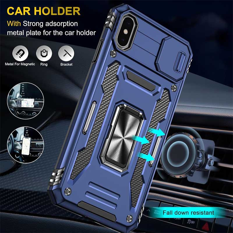 Фото Удароміцний чохол Camshield Army Ring на Apple iPhone X / XS (5.8") (Синій / Navy) в маназині vchehle.ua