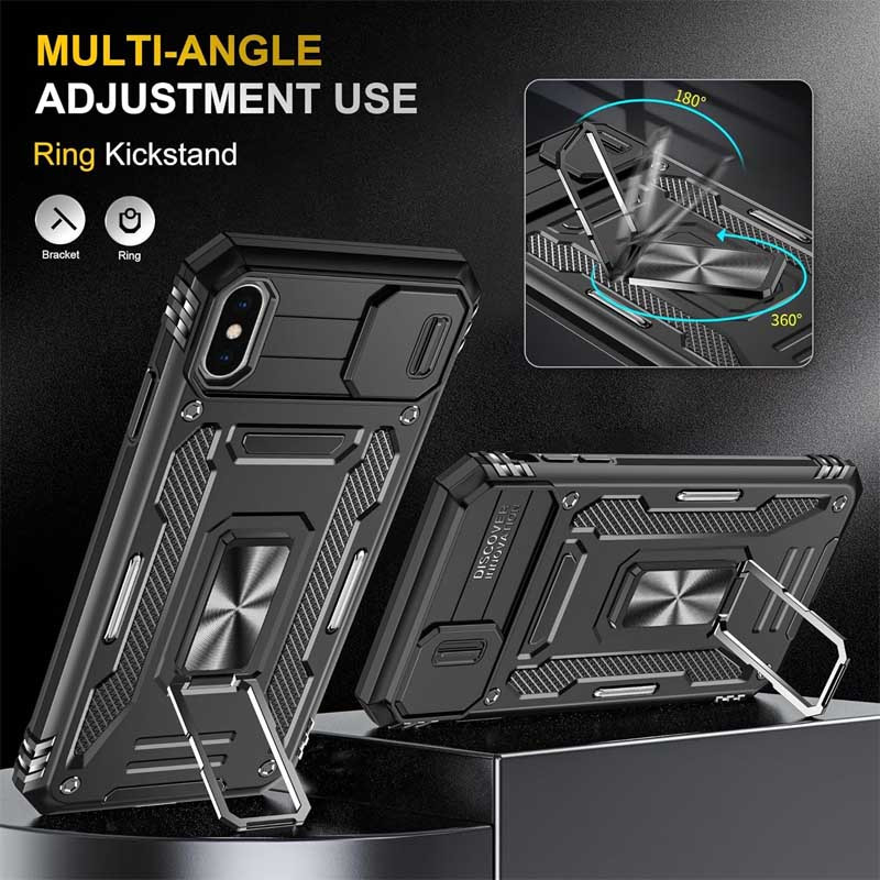 Фото Удароміцний чохол Camshield Army Ring на Apple iPhone X / XS (5.8") (Чорний / Black) в маназині vchehle.ua