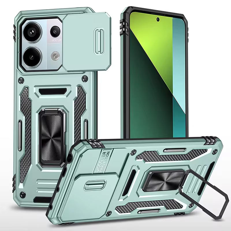 Ударопрочный чехол Camshield Army Ring для Xiaomi Redmi Note 13 Pro 4G / 14s / Poco M6 Pro 4G (Зеленый / Light Green)