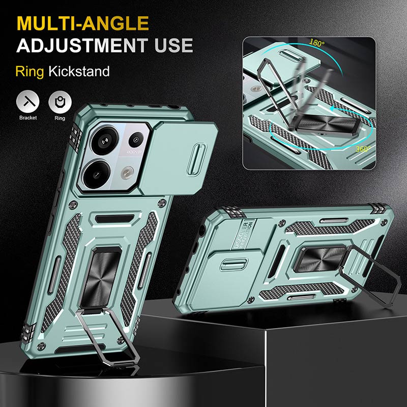 Фото Удароміцний чохол Camshield Army Ring на Xiaomi Redmi Note 13 Pro 4G / 14s / Poco M6 Pro 4G (Зелений / Light Green) на vchehle.ua