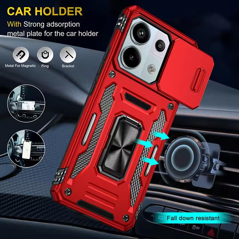 Купить Ударопрочный чехол Camshield Army Ring для Xiaomi Redmi Note 13 Pro 4G / 14s / Poco M6 Pro 4G (Красный / Red) на vchehle.ua