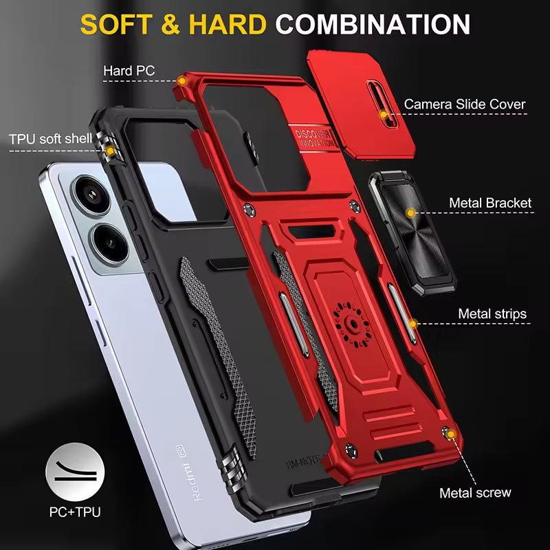 Замовити Удароміцний чохол Camshield Army Ring на Xiaomi Redmi Note 13 Pro 4G / 14s / Poco M6 Pro 4G (Червоний / Red) на vchehle.ua