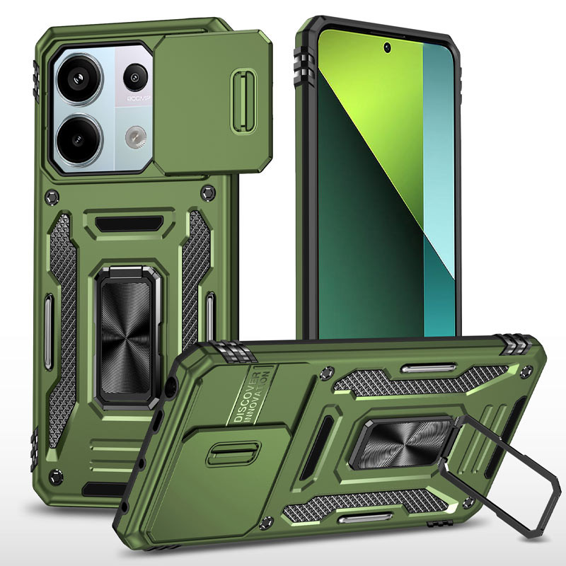 Ударопрочный чехол Camshield Army Ring для Xiaomi Redmi Note 13 Pro 4G / 14s / Poco M6 Pro 4G (Оливковый / Army Green)