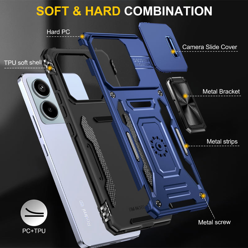 Купити Удароміцний чохол Camshield Army Ring на Xiaomi Redmi Note 13 Pro 4G / 14s / Poco M6 Pro 4G (Синій / Navy) на vchehle.ua