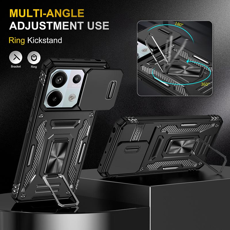 Фото Ударопрочный чехол Camshield Army Ring для Xiaomi Redmi Note 13 Pro 4G / 14s / Poco M6 Pro 4G (Черный / Black) в магазине vchehle.ua