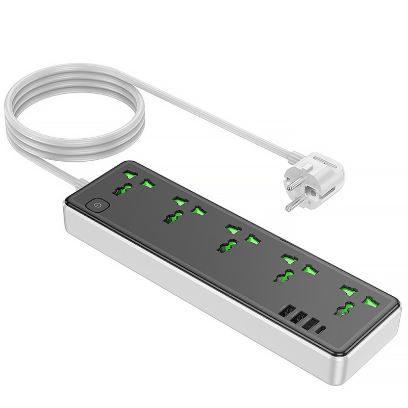 Фото Удлинитель Hoco AC13A Safety Socket (3USB-A/1C/5xSocket) (1.5m) (Black) в магазине vchehle.ua