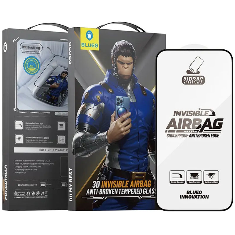 Фото Защитное 3D стекло Blueo Invisible Airbag Anti-broken для Apple iPhone 17 / 17 Pro / 16 Pro (6.3") (Черный) в магазине vchehle.ua