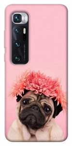 Чехол Мопс с цветами для Xiaomi Mi 10 Ultra