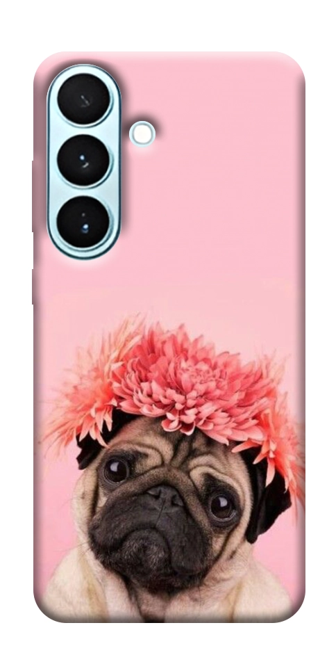Чехол Мопс с цветами для Galaxy S26