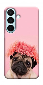 Чехол Мопс с цветами для Galaxy S26