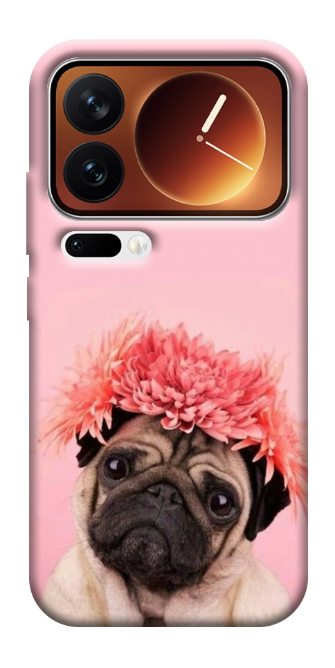 Чехол Мопс с цветами для Xiaomi 17 Pro