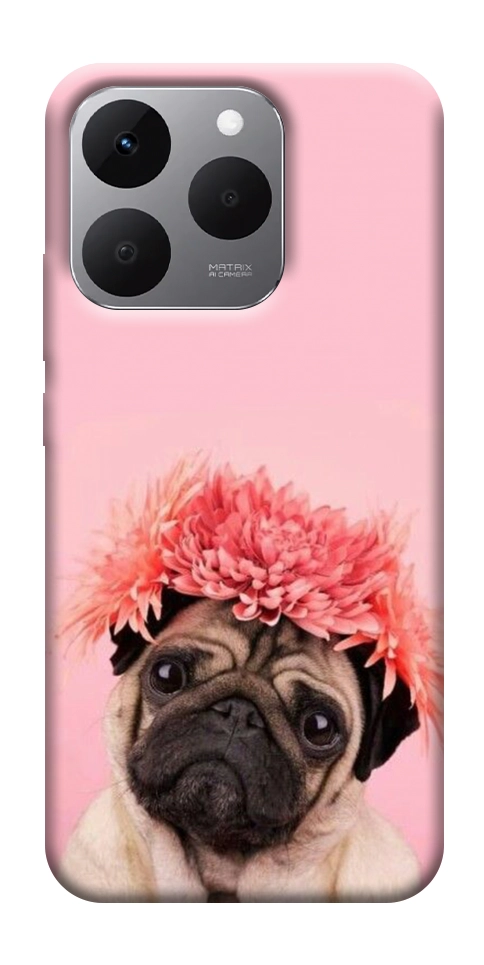 Чохол Мопс із квітами для Realme 15T