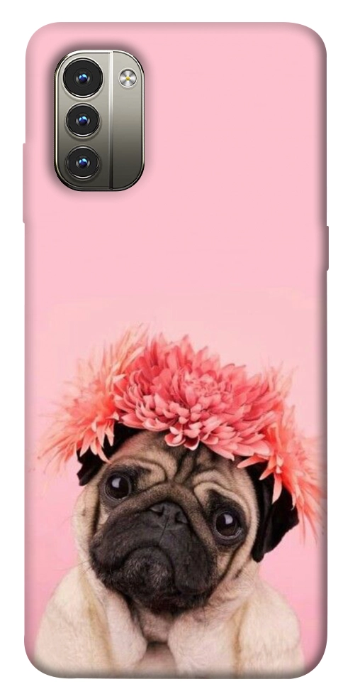 Чохол Мопс із квітами для Nokia G11