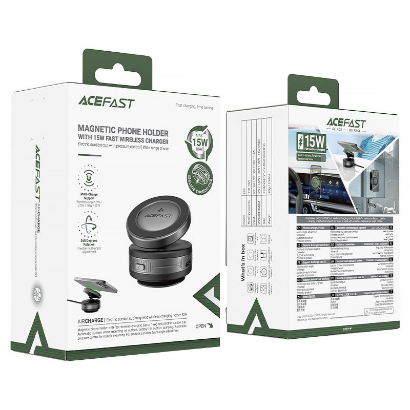 Автотримач з БЗП Acefast E29 Magnetic Wireless Charging Auto Fix 15W (Metal gray) в магазині vchehle.ua