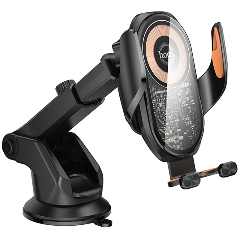 Купити Автотримач з БЗП Hoco HW34 Blue whale 3-axis linkage wireless 15W (center console) (Black) на vchehle.ua