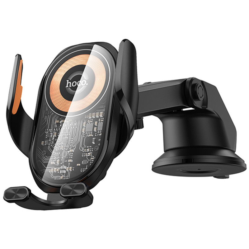 Замовити Автотримач з БЗП Hoco HW34 Blue whale 3-axis linkage wireless 15W (center console) (Black) на vchehle.ua