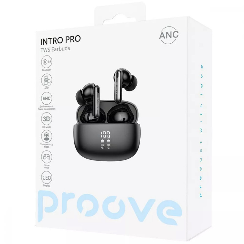 Заказать Беспроводные TWS наушники Proove Intro Pro with ANC (APP) (Obsidian Black) на vchehle.ua