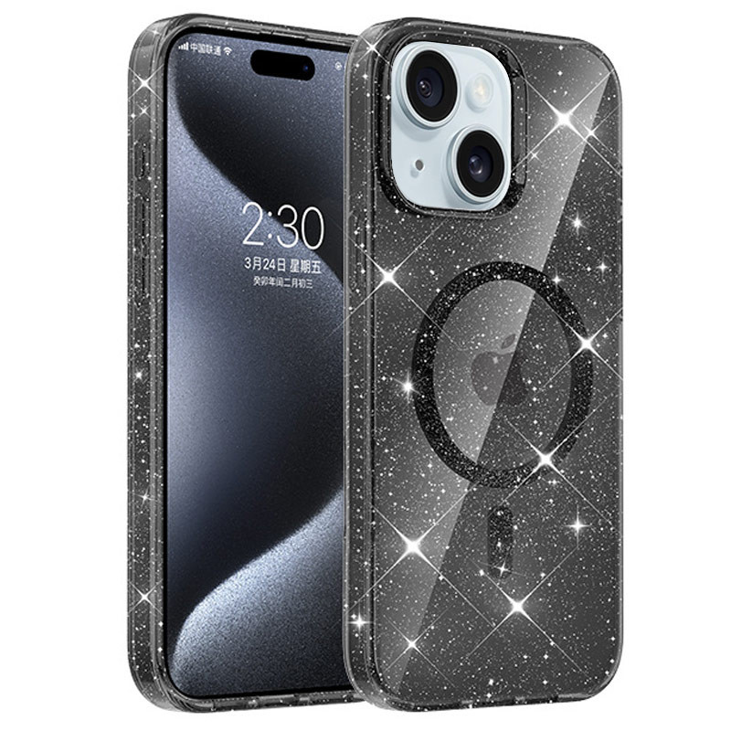 Чехол TPU Eclipse Sparkle Magnetic Fit для Apple iPhone 15 (6.1") (Black)