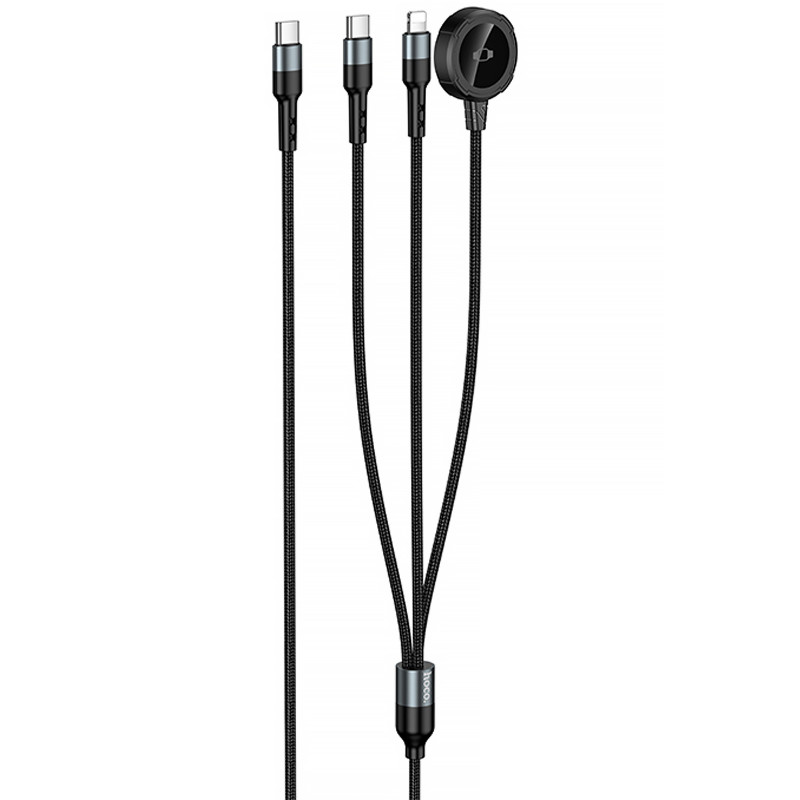 Фото Дата кабель Hoco CW64 3in1 Type-C to iWatch/Lightning/Type-C 15W (1.2m) (Black) в магазине vchehle.ua