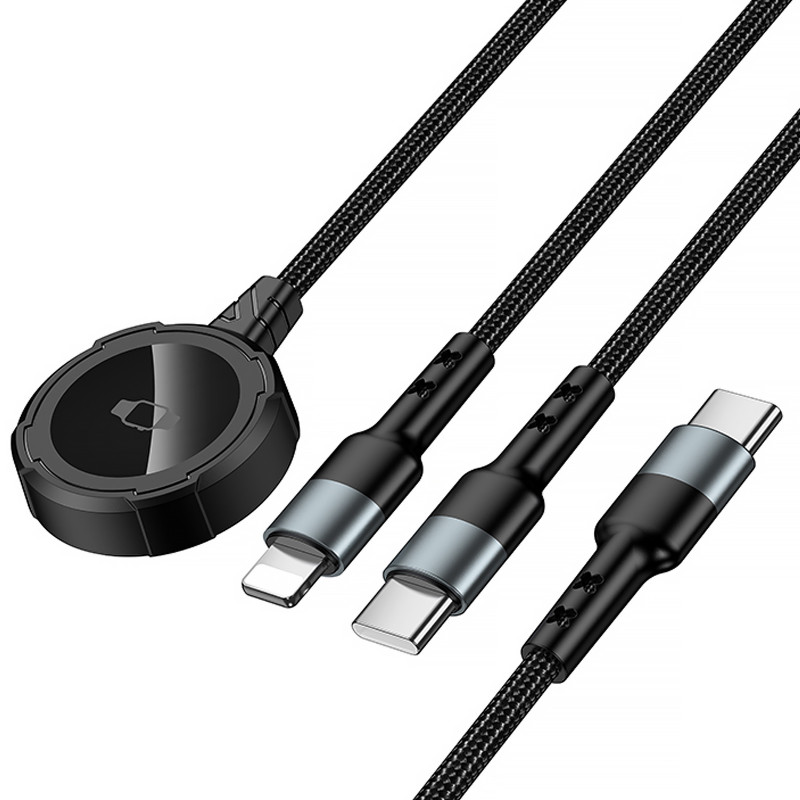 Дата кабель Hoco CW64 3in1 Type-C to iWatch/Lightning/Type-C 15W (1.2m) (Black) в магазине vchehle.ua